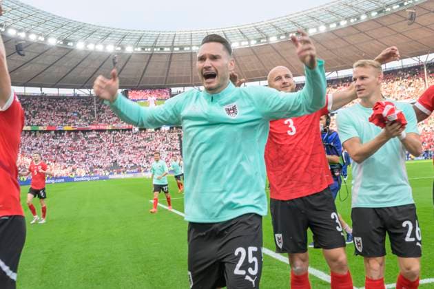 GER, Berlin, Football, Poland vs Austria, Group D, Group stage, UEFA EURO 2024, MD3, SP, Olympia Stadion Berlin, Maximilian Entrup Austria , joy, jubilation, victory, final score 1 3, celebrate their victory, 21 06 2024, Copyright: HMBxMedia UwexKoch