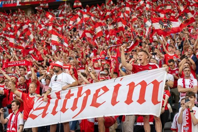 Poland v Austria - UEFA EURO, EM, Europameisterschaft,Fussball 2024 Austrian fans are celebrating victory during the UEFA Euro 2024 Group D match between Poland v Austria, at the Olympiastadion in Berlin,Germany, on June 21, 2024. Berlin Germany  Copyright: xAndrzejxIwanczukx originalFilename:iwanczuk-polandva240621_nphq5.jpg