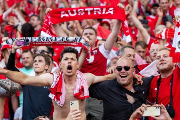 Poland v Austria - UEFA EURO, EM, Europameisterschaft,Fussball 2024 Austrian fans are celebrating victory during the UEFA Euro 2024 Group D match between Poland v Austria, at the Olympiastadion in Berlin,Germany, on June 21, 2024. Berlin Germany  Copyright: xAndrzejxIwanczukx originalFilename:iwanczuk-polandva240621_npJI8.jpg