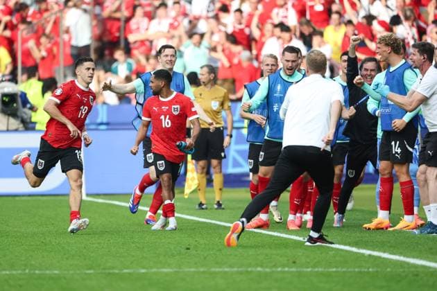 SOCCER - UEFA EURO, EM, Europameisterschaft,Fussball 2024 BERLIN,GERMANY,21.JUN.24 - UEFA EURO 2024, group stage, Austria vs Poland. Image shows the rejoicing of AUT with Christoph Baumgartner (AUT).  GEPAxpictures xArminxRauthner