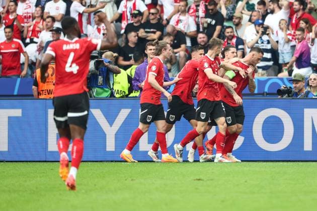 SOCCER - UEFA EURO, EM, Europameisterschaft,Fussball 2024 BERLIN,GERMANY,21.JUN.24 - UEFA EURO 2024, group stage, Austria vs Poland. Image shows the rejoicing of AUT with Marko Arnautovic (AUT).  GEPAxpictures xArminxRauthner