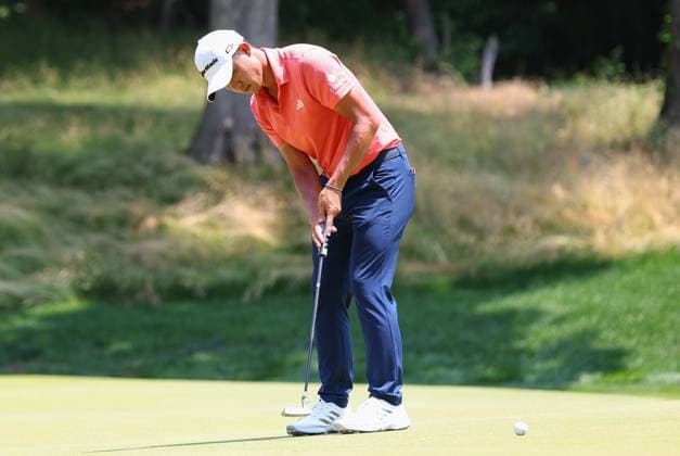 CROMWELL, CT - JUNE 21: Collin Morikawa of United States putts from the 14th green during the second round of the 2024 Travelers Championship on June 21, 2024, at TPC River Highlands in Cromwell, CT. (Photo by M. Anthony Nesmith Icon Sportswire) GOLF: JUN 21 PGA, Golf Herren Travelers Championship EDITORIAL USE ONLY Icon240621102024