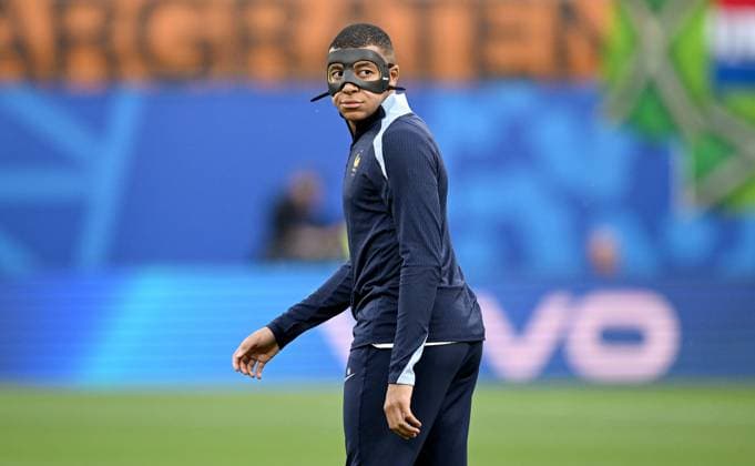 Football Euro 2024 Group D 21 06 2024 Netherlands France Masked man Kylian Mbappe France on the pitch before the match