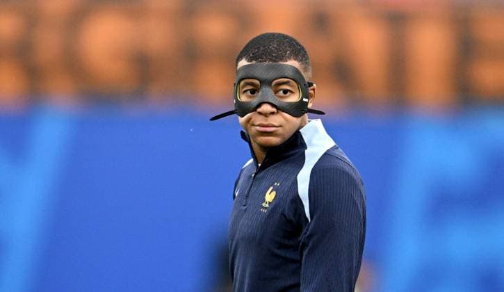 Football Euro 2024 Group D 21 06 2024 Netherlands France Masked man Kylian Mbappe France on the pitch before the match