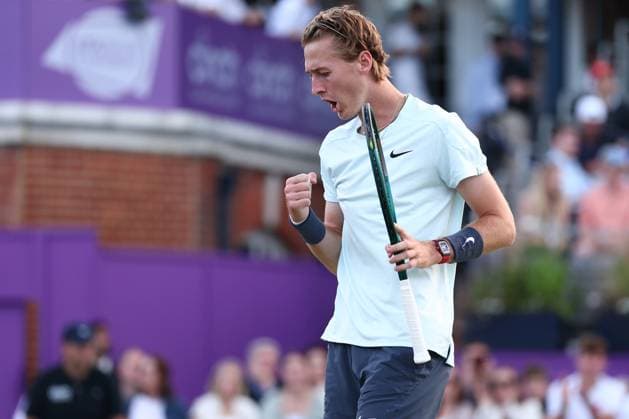 21st June 2024; Cinch Championships, Queens Club, West Kensington, London, England: Cinch Championships Queens Club, Day 5; Sebastian Korda (USA) celebrates a point during his mens quarterfinal match against Rinky Hijikata (AUS)  ActionPlus12657970 ShaunxBrooks