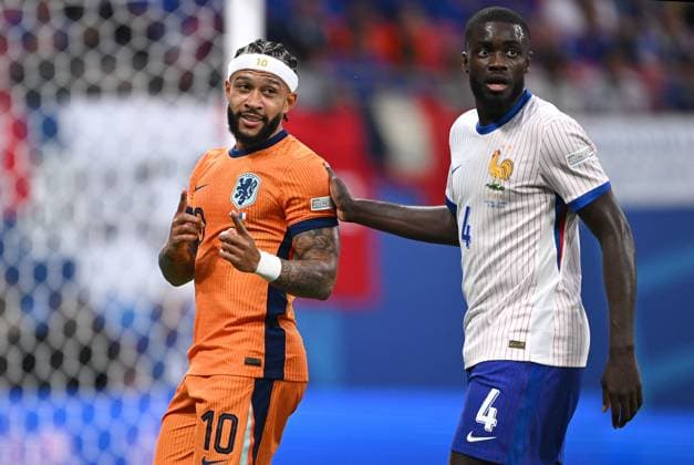Football Euro 2024 Group D 21 06 2024 Netherlands France Memphis Depay left, Netherlands v Dayot Upamecano right, France