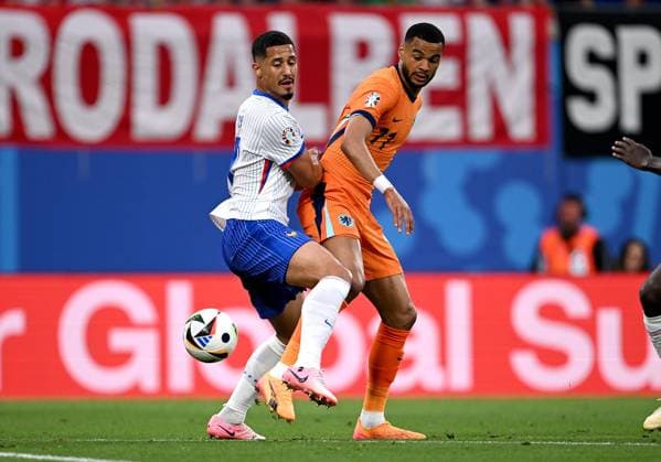 Football Euro 2024 Group D 21 06 2024 Netherlands France William Saliba left, France v Cody Gakpo right, Netherlands
