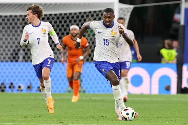 2024-06-21 Netherlands v France - Group D - UEFA EURO, EM, Europameisterschaft,Fussball 2024 LEIPZIG, GERMANY - JUNE 21: Marcus Thuram of France runs with the ball during the Group D - UEFA EURO 2024 match between Netherlands and France at Red Bull Arena on June 21, 2024 in Leipzig, Germany. (Photo by Peter Lous BSR Agency) Leipzig Germany Content not available for redistribution in The Netherlands directly or indirectly through any third parties. Copyright: xBSRxAgencyx