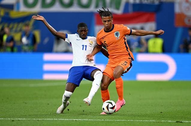 Football Euro 2024 Group D 21 06 2024 Netherlands France Ousmane Dembele left, France v Nathan Ake right, Netherlands