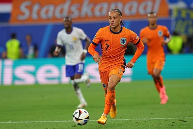 Netherlands France UEFA EURO 2024 Leipzig, 21 06 2024, Leipzig Stadium, UEFA EURO 2024 Germany , Gr D Preliminary Round , Netherlands France , Pictured Xavi Simons 7, Netherlands ,