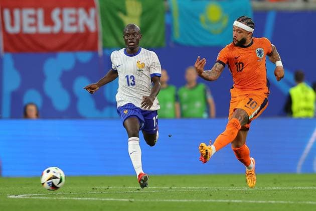 Netherlands France UEFA EURO 2024 Leipzig, 21 06 2024, Leipzig Stadium, UEFA EURO 2024 Germany , Gr D preliminary round , Netherlands France , In the picture from l N Golo Kante 13, France and Memphis Depay 10, Netherlands ,