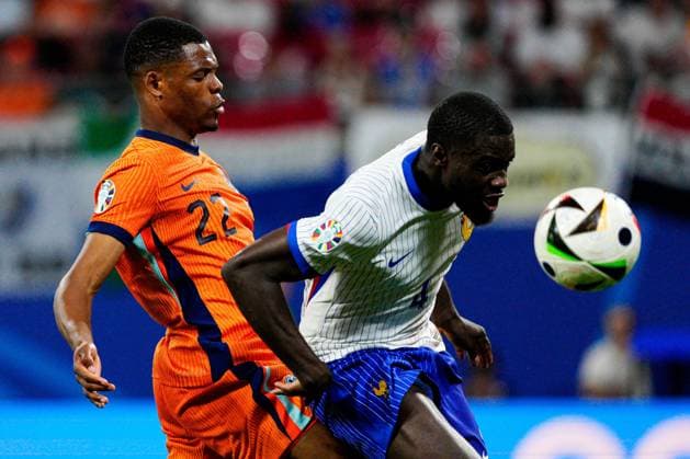 Marcus Thuram of France battles with Denzel Dumfries of The Netherlands Netherlands v France, UEFA European Championship, EM, Europameisterschaft 2024, Group D, Football, Leipzig Stadium, Leipzig, Germany, 21 Jun 2024 EDITORIAL USE ONLY No use with unauthorised audio, video, data, fixture lists, club league logos or live services. Online in-match use limited to 120 images, no video emulation. No use in betting, games or single club league player publications. Copyright: xDavexShopland Shutterstockx 14543880dg