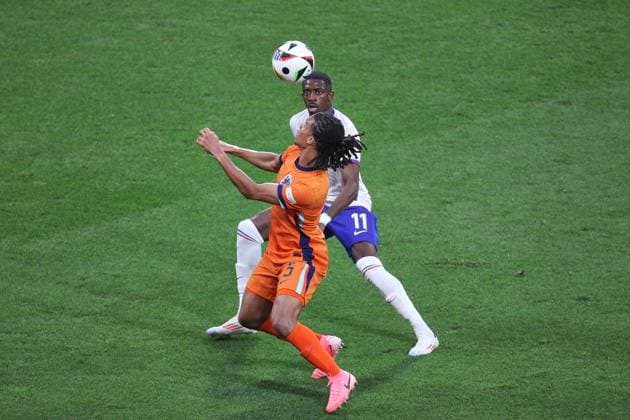 Leipzig, Saxony, Germany, 21 06 2024 Red Bull Arena European Football Championship 2024, Group D, Netherlands France Ousmane Dembélé 11, France and Nathan Aké 5, Netherlands Copyright: xdtsxNachrichtenagenturx dts_41202