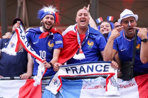 2024-06-21 Netherlands v France - Group D - UEFA EURO, EM, Europameisterschaft,Fussball 2024 LEIPZIG, GERMANY - JUNE 21: Fans and supporters of France during the Group D - UEFA EURO 2024 match between Netherlands and France at Red Bull Arena on June 21, 2024 in Leipzig, Germany. (Photo by Peter Lous BSR Agency) Leipzig Germany Content not available for redistribution in The Netherlands directly or indirectly through any third parties. Copyright: xBSRxAgencyx