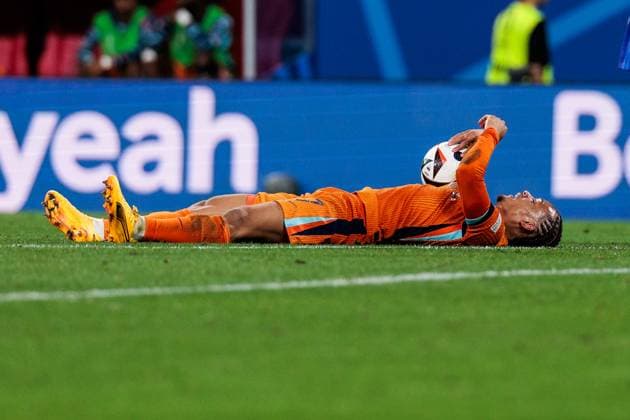 UEFA EURO 2024 Netherlands France 21 06 2024 Xavi Quentin Shay Simons Netherlands, 7 on the ground UEFA EURO 2024 Netherlands France Leipzig Stadium, Leipzig on 21 06 2024 Copyright: xBEAUTIFULxSPORTS Wunderlx
