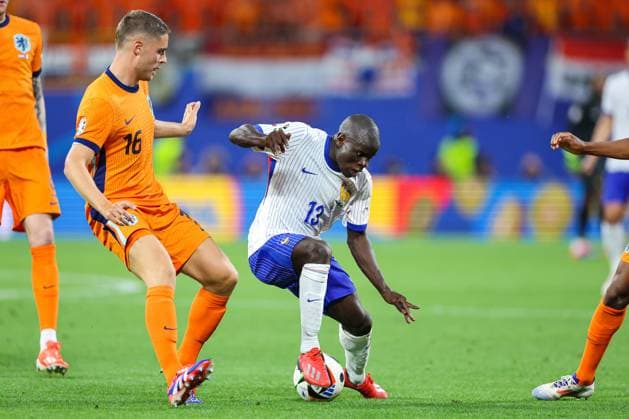 Netherlands v France: Group D - UEFA EURO, EM, Europameisterschaft,Fussball 2024 N Golo Kante of France is challenged by Joey Veerman of Netherlands during the UEFA EURO 2024 group stage match between Netherlands and France at Football Stadium Leipzig on June 21, 2024 in Leipzig, Germany. SanjinxStrukic PIXSELL