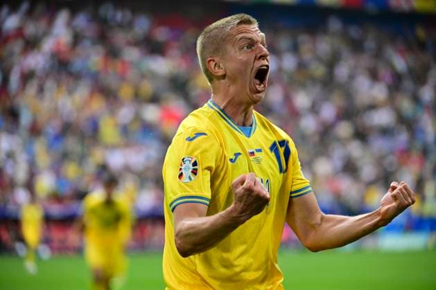 Goal celebration for 1 1 by Mykola Shaparenko 19 Ukraine , Slovakia vs Ukraine, Football, UEFA Euro 2024, Group stage, Matchday 2, 21 06 2024 Düsseldorf Nordrhein Westfalen Germany Copyright: xkolbert-press MarcxNiemeyerx