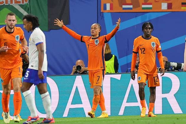 Netherlands France UEFA EURO 2024 Leipzig, 21 06 2024, Leipzig Stadium, UEFA EURO 2024 Germany , Gr D Preliminary Round , Netherlands France 0 0 , In the picture Xavi Simons 7, Netherlands after goal disallowed ,