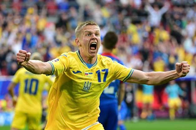 Goal celebration for 1 1 by Mykola Shaparenko 19 Ukraine , Slovakia vs Ukraine, Football, UEFA Euro 2024, Group stage, Matchday 2, 21 06 2024 Düsseldorf Nordrhein Westfalen Germany Copyright: xkolbert-press MarcxNiemeyerx
