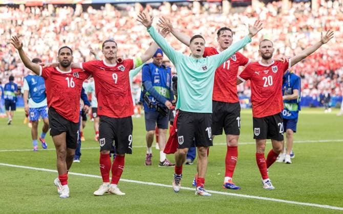 Poland v Austria: Group D - UEFA EURO, EM, Europameisterschaft,Fussball 2024 Philipp Mwene, Marcel Sabitzer, Christoph Baumgartner, Michael Gregoritsch, and Konrad Laimer are playing during the Poland vs. Austria match in the UEFA Euro 2024 in Berlin, Germany, on June 21, 2024. Berlin Germany Copyright: xFotoxOlimpikx originalFilename:jastrzebowski-polandvs240621_npHCw.jpg