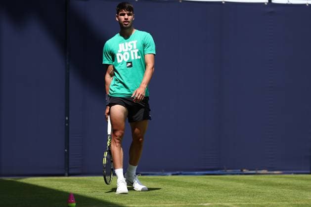 21st June 2024; Cinch Championships, Queens Club, West Kensington, London, England: Cinch Championships Queens Club, Day 5; Carlos Alcaraz during a practice session at the Queens club  ActionPlus12658290 ShaunxBrooks