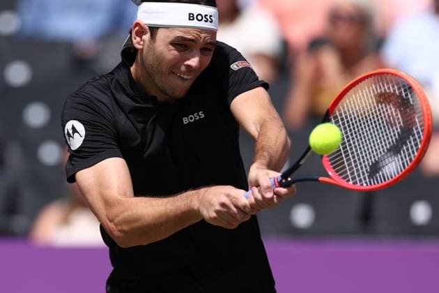 21st June 2024; Cinch Championships, Queens Club, West Kensington, London, England: Cinch Championships Queens Club, Day 5; Taylor Fritz (USA) in action during his mens quarterfinal match against Jordan Thompson (AUS)  ActionPlus12658277 ShaunxBrooks