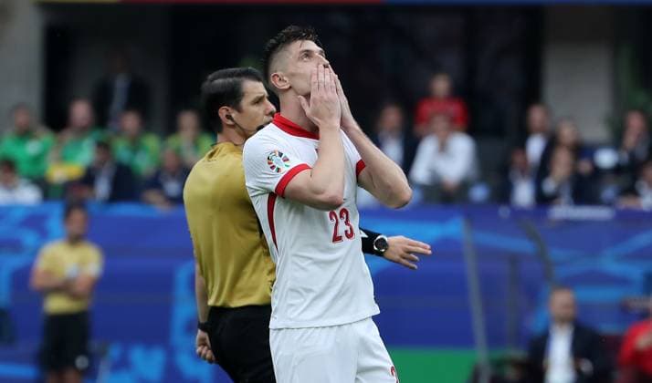 Krzysztof Piatek disappointed after missed goal chance Disappointment Sport Football Soccer European Championship Euro 2024 European Championship Men Season 2023 2024 21 06 2024 Poland POL vs Austria AUT in Berlin DFL regulations prohibit any use of photographs as image sequences and or quasi video