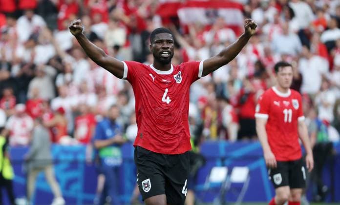 Kevin Danso cheers after the end of the match Joy Emotion Cheering Sport Football Soccer European Championship Euro 2024 European Championship Men Season 2023 2024 21 06 2024 Poland POL vs Austria AUT in Berlin DFL regulations prohibit any use of photographs as image sequences and or quasi video