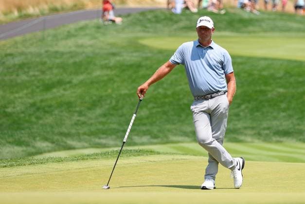 CROMWELL, CT - JUNE 21: Lucas Glover of United States looks on at the 14th green during the second round of the 2024 Travelers Championship on June 21, 2024, at TPC River Highlands in Cromwell, CT. (Photo by M. Anthony Nesmith Icon Sportswire) GOLF: JUN 21 PGA, Golf Herren Travelers Championship EDITORIAL USE ONLY Icon240621462024