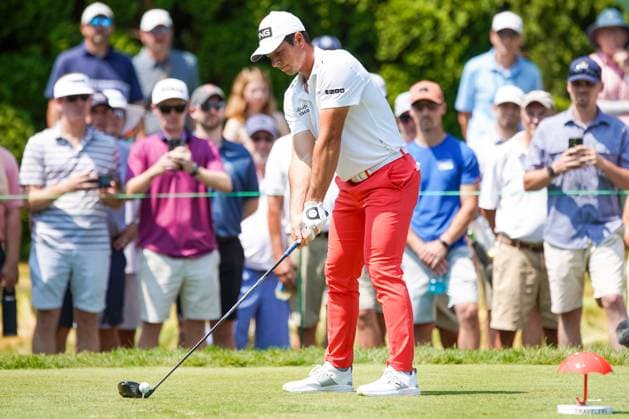 June 21, 2024, Cromwell, Connecticut, USA: Viktor Hovland (NOR) tees off the 9th hole during the second round of the 2024 Travelers Championship at TPC River Highlands. Cromwell USA - ZUMAw109 20240621_fap_w109_031 Copyright: xDebbyxWongx