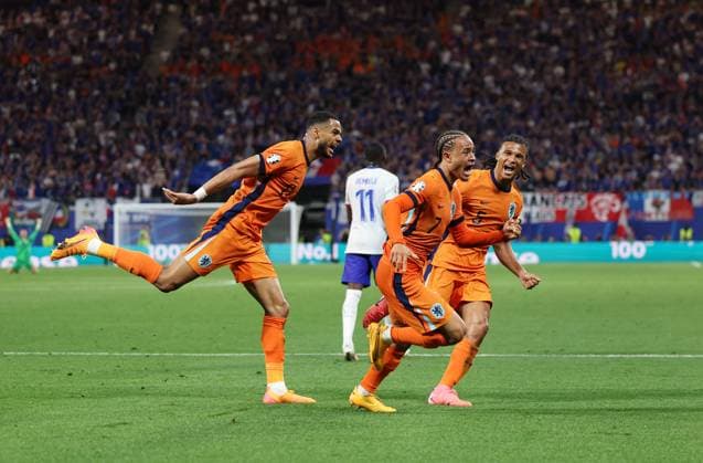 (240622) -- LEIPZIG, June 22, 2024 -- Xavi Simons (C) of the Netherlands celebrates a goal which was later disallowed during the UEFA EURO, EM, Europameisterschaft,Fussball 2024 Group D match between France and the Netherlands in Leipzig, Germany on June 21, 2024. ) (SP)GERMANY-LEIPZIG-FOOTBALL-EURO 2024-FRANCE VS THE NETHERLANDS BaixXuefei 