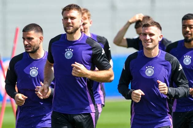 Deniz Undav Germany , 26 , Niclas Fuellkrug Germany , 09 and Pascal Groß Germany , 05 warming up, GER, EURO 2024, Final training Germany, before Switzerland vs. Germany, European Football Championship, Herzogenaurach, 22 06 2024 GER, EURO 2024, Final training Germany, before Switzerland vs. Germany, European Football Championship, Herzogenaurach, 22 06 2024 Herzogenaurach Copyright: xEibner-Pressefoto FlorianxWieganx EP_FWD