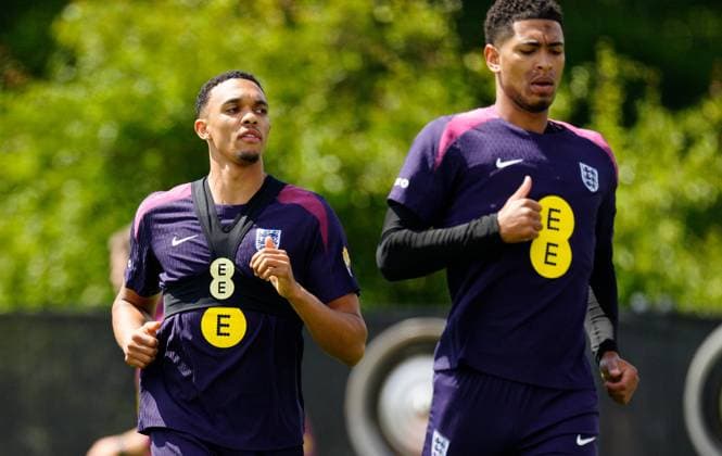 Trent Alexander-Arnold of England and Jude Bellingham of England England Training Session and press conference, PK, Pressekonferenz UEFA European Championship, EM, Europameisterschaft 2024, Group C, Football, Spa & Golf Resort Weimarer Land, Blankenhain, Germany, 22 Jun 2024 EDITORIAL USE ONLY No use with unauthorised audio, video, data, fixture lists, club league logos or live services. Online in-match use limited to 120 images, no video emulation. No use in betting, games or single club league player publications. Copyright: xDavexShopland Shutterstockx 14548012aj