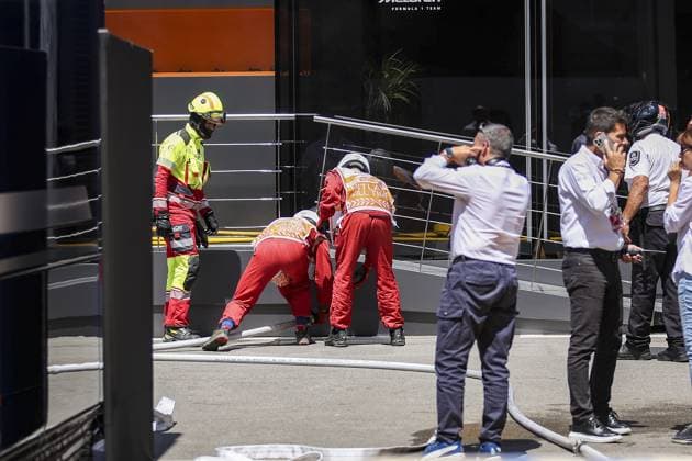 Fireman marshall, commissaire de piste, marshal, marshalls, marshals at McLaren F1 Team hospitality during the Formula 1 Aramco Gran Premio de Espana 2024, 10th round of the 2024 Formula One World Championship, WM, Weltmeisterschaft from June 21 to 23, 2024 on the Circuit de Barcelona-Catalunya, in Montmeló, Spain - F1 - SPANISH GRAND PRIX 2024 DPPI Panoramic  240622_R10_SPAGNA_DP_EA018968_
