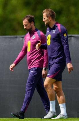 Gareth Southgate manager of England with captain Harry Kane England Training Session and press conference, PK, Pressekonferenz UEFA European Championship, EM, Europameisterschaft 2024, Group C, Football, Spa & Golf Resort Weimarer Land, Blankenhain, Germany, 22 Jun 2024 EDITORIAL USE ONLY No use with unauthorised audio, video, data, fixture lists, club league logos or live services. Online in-match use limited to 120 images, no video emulation. No use in betting, games or single club league player publications. Copyright: xDavexShopland Shutterstockx 14548012bo
