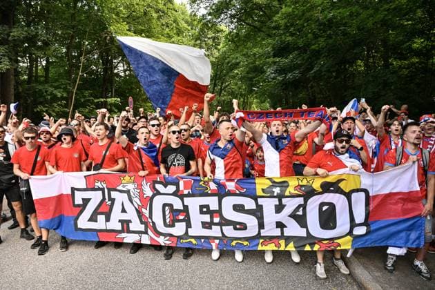 Czech fans march to the Group F match of the European Football Championship: Georgia vs Czechia, in Hamburg, Germany, on June 22, 2024. The banner reads For Czechia! (CTKxPhoto VitxSimanek) CTKPhotoP2024062202914  CTKPhotoP2024062202914