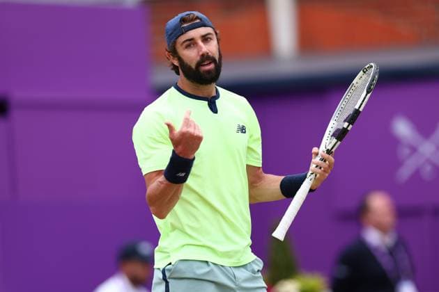22nd June 2024; Cinch Championships, Queens Club, West Kensington, London, England: Cinch Championships Queens Club, Day 6; A dejected Jordan Thompson (AUS) after his serve is broken during his mens semifinal match against Lorenzo Musetti (ITA)  ActionPlus12658406 ShaunxBrooks