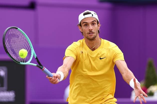 22nd June 2024; Cinch Championships, Queens Club, West Kensington, London, England: Cinch Championships Queens Club, Day 6; Lorenzo Musetti (ITA) in action during his mens semifinal match against Jordan Thompson (AUS)  ActionPlus12658422 ShaunxBrooks