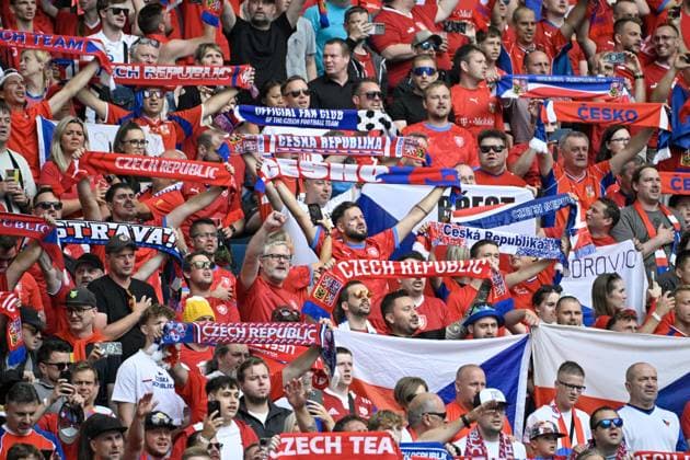 Czech fans are seen during the Group F match of the European Football Championship: Georgia vs Czechia, in Hamburg, Germany, on June 22, 2024. (CTKxPhoto VitxSimanek) CTKPhotoP2024062203829  CTKPhotoP2024062203829