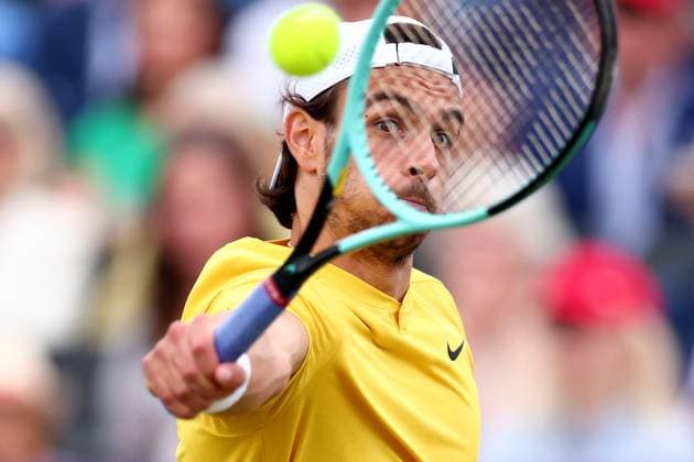 22nd June 2024; Cinch Championships, Queens Club, West Kensington, London, England: Cinch Championships Queens Club, Day 6; Lorenzo Musetti (ITA) in action during the mens semifinal match against Jordan Thompson (AUS)  ActionPlus12658532 ShaunxBrooks