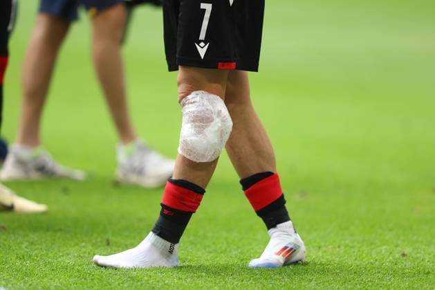 Khvicha Kvaratskhelia of Georgia seen with an ice pack on his leg at full time Georgia v Czechia, UEFA European Championship, EM, Europameisterschaft 2024, Group F, Football, Volksparkstadion, Hamburg, Germany, 22 Jun 2024 EDITORIAL USE ONLY No use with unauthorised audio, video, data, fixture lists, club league logos or live services. Online in-match use limited to 120 images, no video emulation. No use in betting, games or single club league player publications.  Copyright: xKieranxMcManus Shutterstockx 14548025da