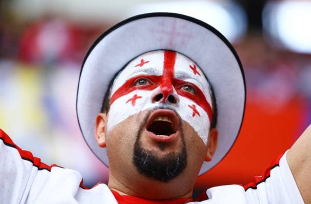 A Georgian fan during the game Georgia v Czechia, UEFA European Championship, EM, Europameisterschaft 2024, Group F, Football, Volksparkstadion, Hamburg, Germany, 22 Jun 2024 EDITORIAL USE ONLY No use with unauthorised audio, video, data, fixture lists, club league logos or live services. Online in-match use limited to 120 images, no video emulation. No use in betting, games or single club league player publications.  Copyright: xKieranxMcManus Shutterstockx 14548025dd