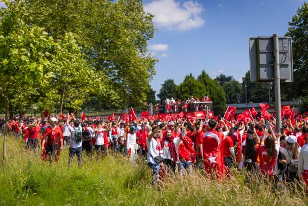 Dortmund, Germany 22nd Jun 2024 Fan march Turkish fans on their way to the stadium Turkey Portugal Turkey Portugal 22 06 2024