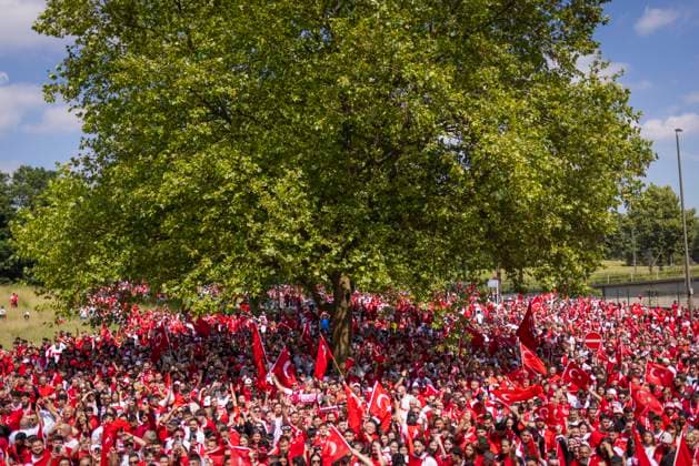 Dortmund, Germany 22nd Jun 2024 Fan march Turkish fans on their way to the stadium Turkey Portugal Turkey Portugal 22 06 2024