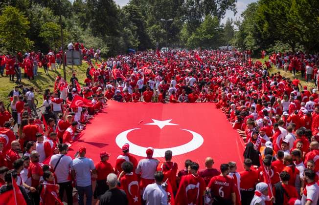 Dortmund, Germany 22nd Jun 2024 Fan march Turkish fans on their way to the stadium Turkey Portugal Turkey Portugal 22 06 2024
