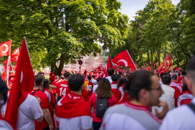 Dortmund, Germany 22nd Jun 2024 Fan march Turkish fans on their way to the stadium Turkey Portugal Turkey Portugal 22 06 2024