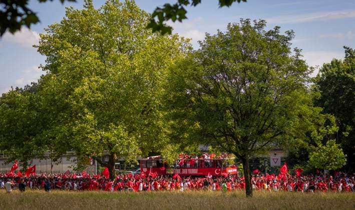 Dortmund, Germany 22nd Jun 2024 Fan march Turkish fans on their way to the stadium Turkey Portugal Turkey Portugal 22 06 2024