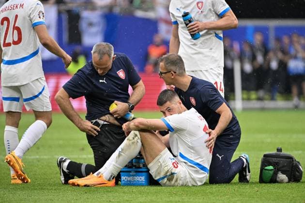 Injured Patrik Schick (CZE) is seen during the Group F match of the European Football Championship: Georgia vs Czechia, in Hamburg, Germany, on June 22, 2024. (CTKxPhoto VitxSimanek) CTKPhotoP2024062204699  CTKPhotoP2024062204699