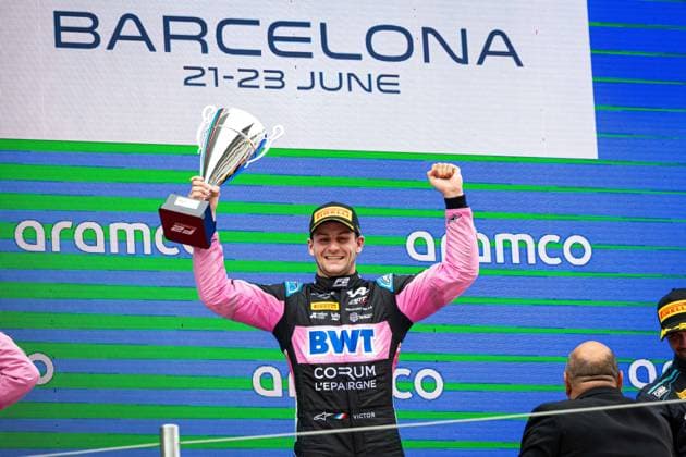 Sport Themen der Woche KW25 Sport Bilder des Tages MARTINS Victor (fra), ART Grand Prix, Dallara F2 2024, portrait, podium during the 6th round of the 2024 FIA Formula 2 Championship from June 21 to 23, 2024 on the Circuit de Barcelona-Catalunya, in Montmeló, Spain - AUTO - FORMULA 2 2024 - BARCELONA DPPI Panoramic  240622_R10_SPAGNA_DP_BAR_GP_SR-4254