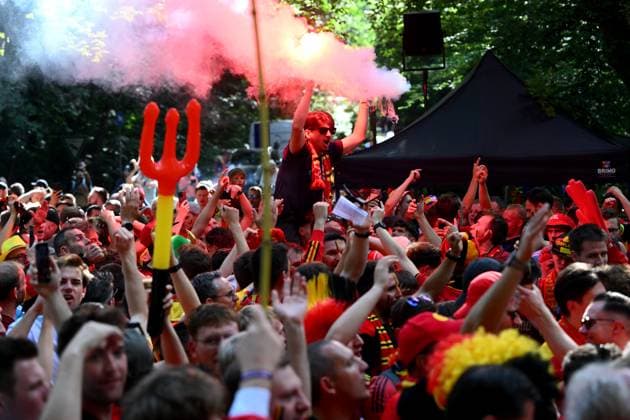 Belgium v Romania Group E - UEFA EURO, EM, Europameisterschaft,Fussball 2024 COLOGNE, GERMANY - JUNE 22 : Belgian supporters and fans ahead of the UEFA EURO 2024 European Football Championship tournament group E stage match between Belgium and Romania at Cologne Stadium on June 22, 2024 in Cologne, Germany, 22 06 2024 Cologne Germany  Copyright: xVincentxKalutx